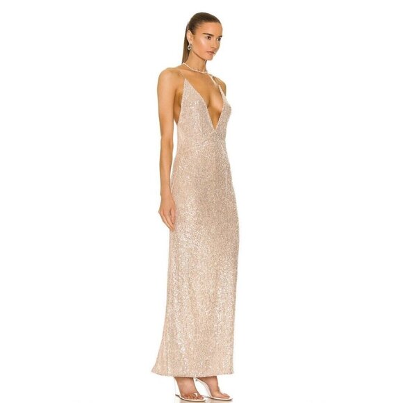 NERVI Megan Gown Apricot Sequin Open Back - Picture 2 of 4